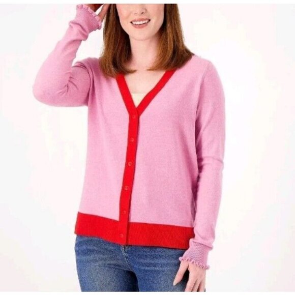 Candace Cameron Bure Surfside Button-Front V-Neck Cardigan Camellia/Red, Medium - Picture 1 of 1